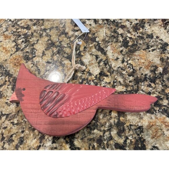 Cardinal Red Bird Metal Wood Large Christmas Holiday Ornament NEW Rustic‎ Farm - Picture 1 of 4